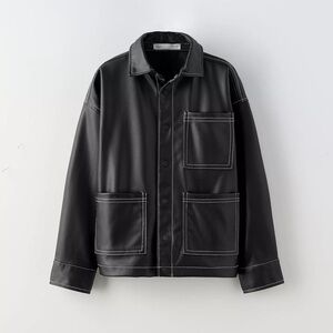 Zara Kids Black Faux Leather Overshirt Jacket Size 8-9 years old